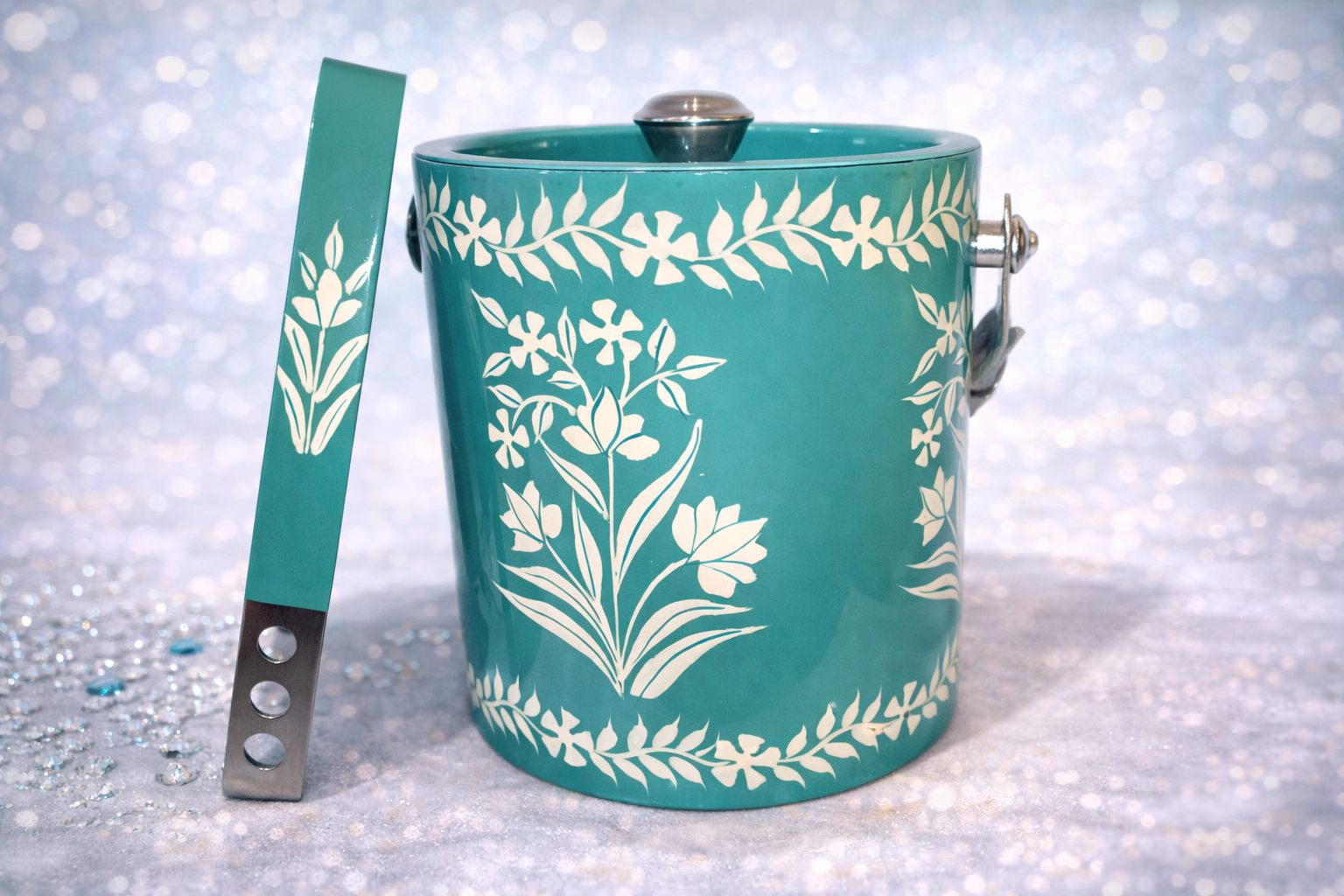 Stainless Steel Ice Bucket Champagne Bucket Capacity:- 1500 ml Free Tong Bar Ware Restaurant Home Gift Purpose Hand painted ice box & tong